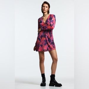 ZARA Satin Floral Dress Tie Neck
